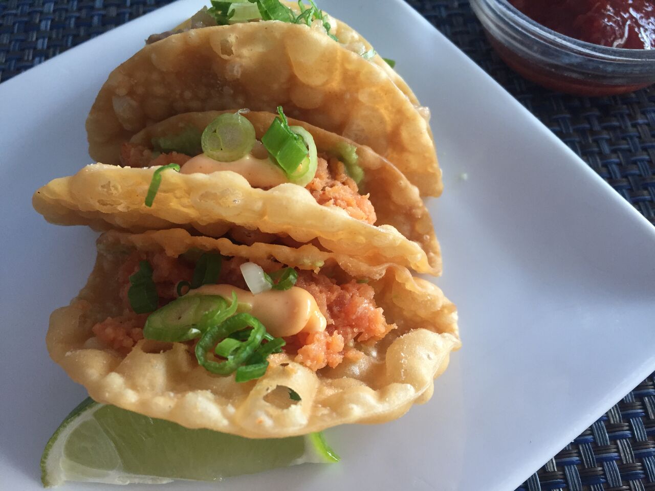 Salmon Miso and Yellowtail Serano Sushi Tacos from Sushi Maki in Coral Gables. Click to read more or Pin and save for later.