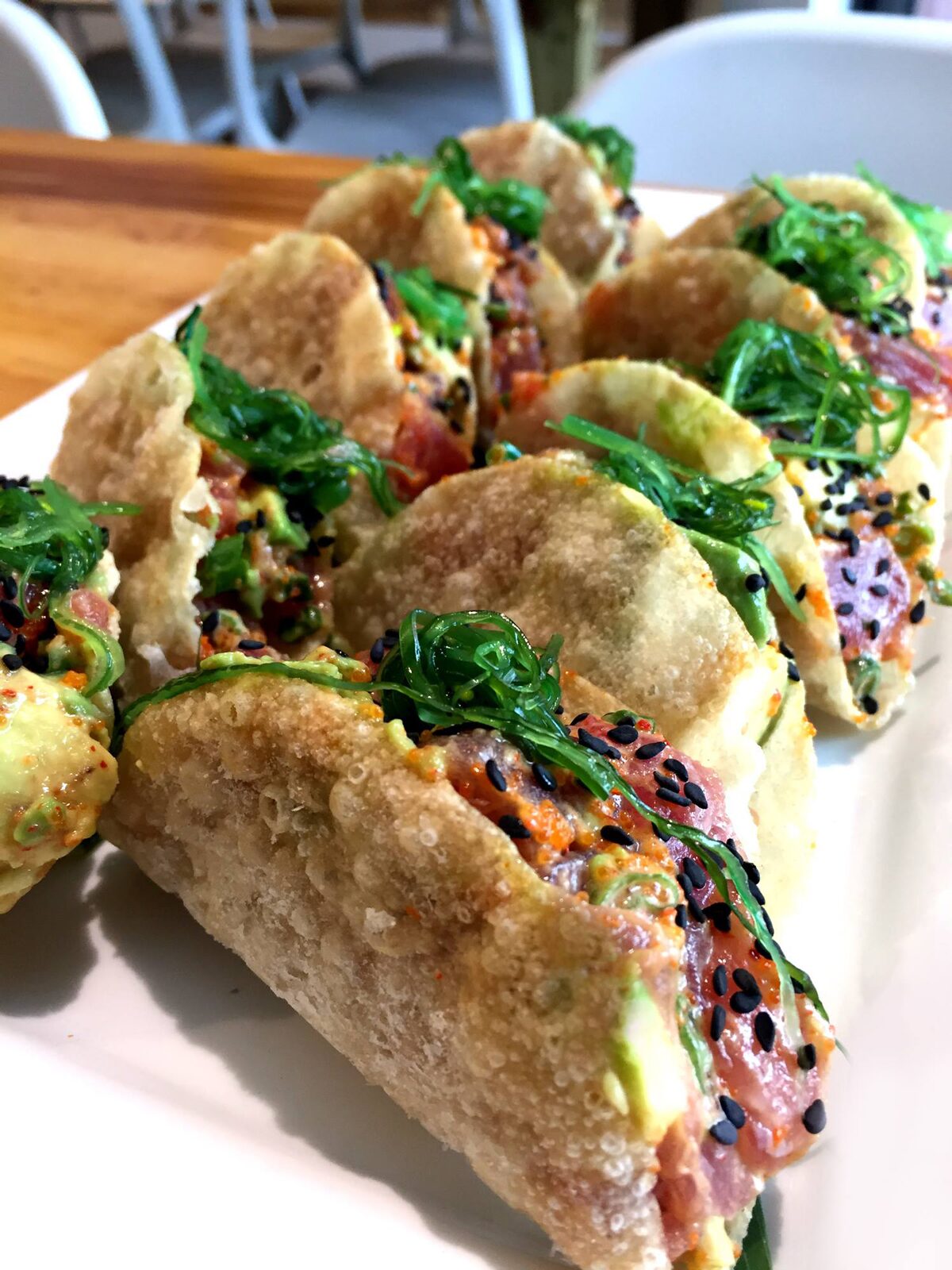 Spicy Ahi Tuna Tacos PokeBao restaurant Coral Gables near Miami, Florida