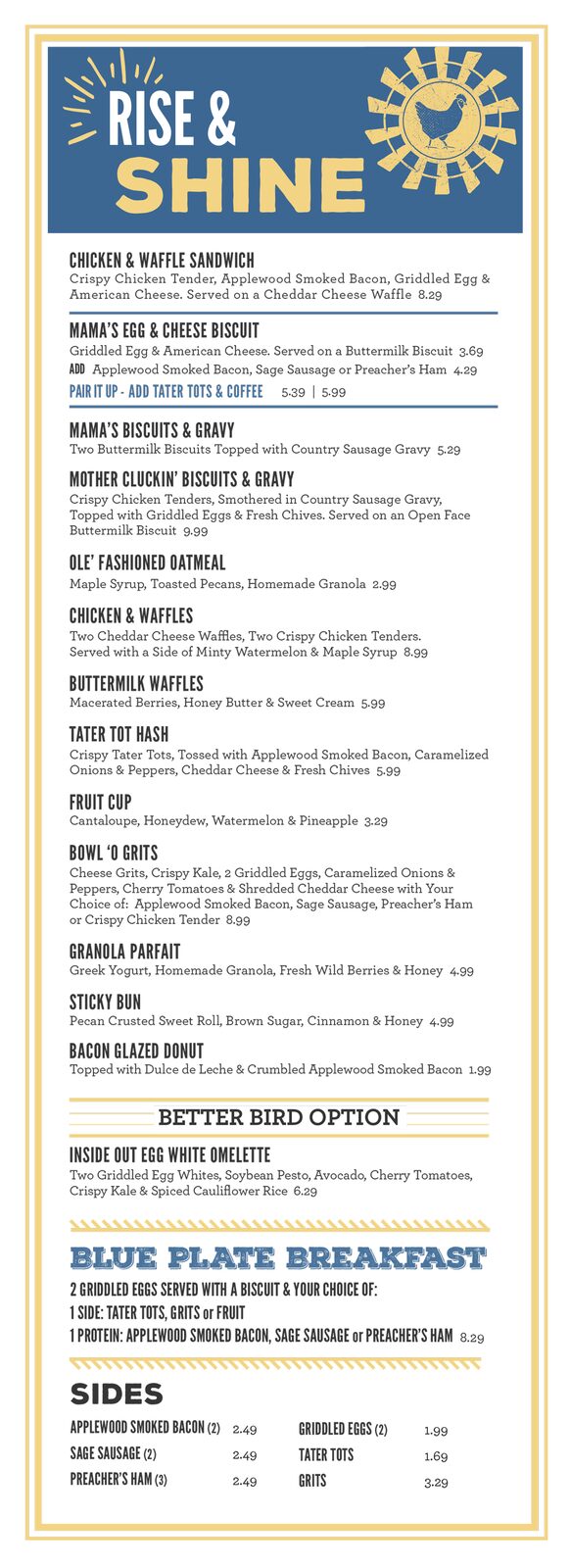 Spring Chicken Coral Gables Breakfast Menu